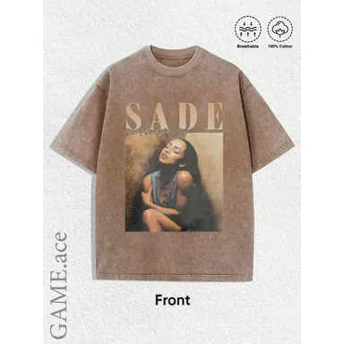 1PCS Summer Tops, Y2K Swag Tee, Vintage Sade Graphic T-Shirt - Bohemian Retro Music Band Tee With Black & Golden Print, Spring/Summer/Fall Men Clothes, Regular Fit Shirt, Christmas & Halloween & Pride & Father's Day & Easter & Mother's Day
