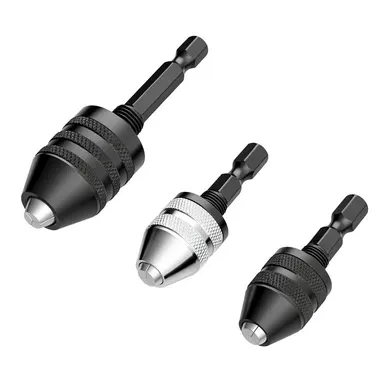 GJANSH 2Pcs Keyless Drill Chuck Adapter Set, 1/4\" Hex Shank Quick Change (0.3-8mm) – Fits Impact Drill & Power Tools, Carbon Steel, for Milwaukee, DeWalt, Makita (2-Piece)