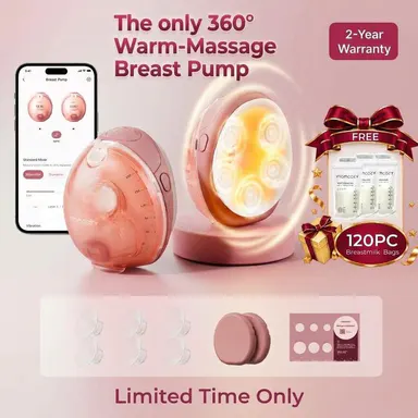 Momcozy Wellness 1 Wearable Breast Pump, Warm-Massage Hands-Free Pump with Heated Flange&Simulated Massage for Comfortable Breastfeeding&Let-Down, App-Controlled, 4 Modes 12 Levels, 180ml/6oz Milk Machine