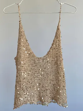 Glitter Chic Hollow Out Spaghetti Strap Cami Top, Beach V-Neck Cover-Up Top, Summer Festival Party Wear, Layered Top, Coastal Vibes, Camisole Shirts