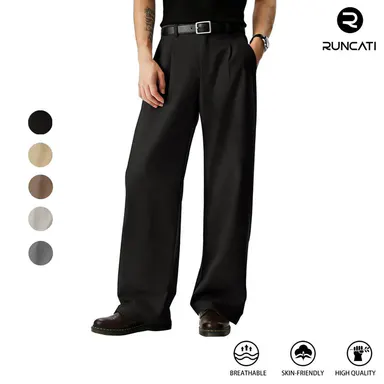 Runcati Mens Baggy Dress Pants Old Money Pleated 30\"/32\" Casual Wide Leg Slacks Relaxed Fit Lightweight Work Business Trouser suit trousers