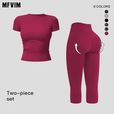 MFVIM Women’s Breathable Body-Shaping Yoga Outfit, High-Waisted Quick-Dry Fitness Wear, Versatile Three-Quarter Shorts Sports Set,summerwins,travel essentials,camping essentials,back to school,back to school haul
