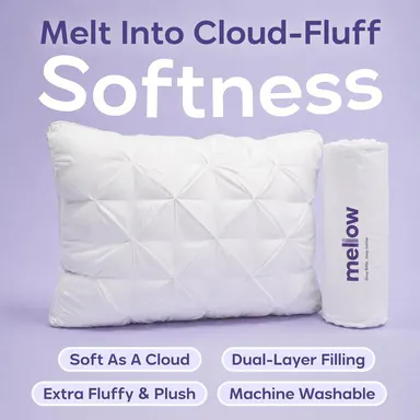 Mellow Sleep | Ploof Pillow – Extra-Fluffy Dual-Layer Pillow, Cloud-Like Soft Plush Bed Pillow with Breathable Support, Never Flat, Neck-Cradling Comfort for Side, Back & Stomach Sleepers, Machine Washable