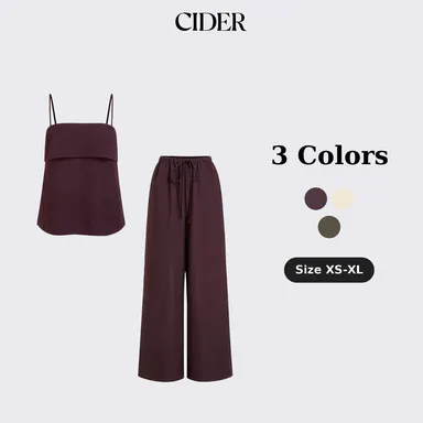 Cider Square Neck Oversized Cami Top & Mid Rise Wide Leg Trousers Set SohoChic