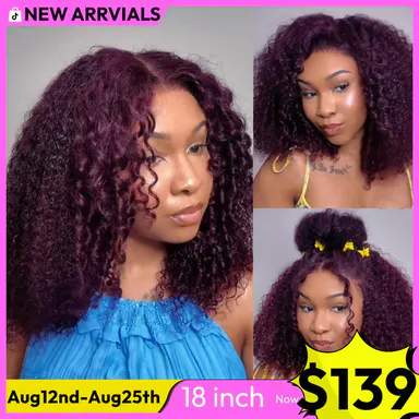 UNice 250% Black Cherry Fluffy  Kinky Curly Wig with Layer Finger Coil Ends Glueless 7x5 Lace Closure Human Hair Wigs 18 inch No Slip Natural Hairline for Beginners Summer Wig  #tiktokshopstockup