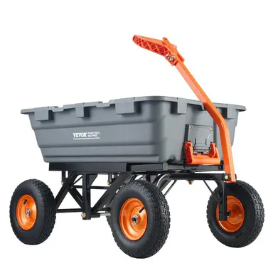 【SummerFinds】VEVOR Heavy Duty Poly Garden Dump Cart, Easy-to-Assemble Steel Frame, 2-in-1 Convertible Handle, 13\" Rubber Wheels, 600-1500 lbs Max Capacity, Utility Work Cart for Yard Work