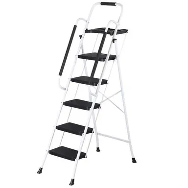 Folding Steel Ladder (3/4/5-Step), Non-Slip Wide Pedal Step Stool for Home Improvement, Office Organizing, Compact Pack, DIY Users, with Soft Foam Handrails, Tool Tray Ready, Tool-Free Assembly, Folds Down to Save Precious Storage