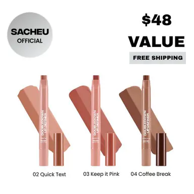 sacheu DoubleDown Lip Definer Trio - 3-Pack 2-in-1 Lip Liner & Balm Set, Long-Lasting K-Beauty Lipstick with Satin Finish, Avocado Oil & Vitamin E, Nude, Pink & Brown Shades Pigmented Lip Balm
