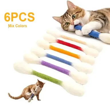 Cotton Swabs Q Tips Cat Toys for Kittens, 6 Pack Durable Giant Q Tips Cat Toy for Indoor Calming Anxiety Relief, Durable Dental Teething Stick, Big Interactive Felt Kitty Gift for Boredom Relief