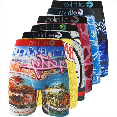 Men's 4Pcs Boxer Briefs & Trunks - Breathable Quick-Dry Activewear Underwear, Vibrant Graphic Plus Size Workout Gym Underwear for Hiking, Sports, Gift Option