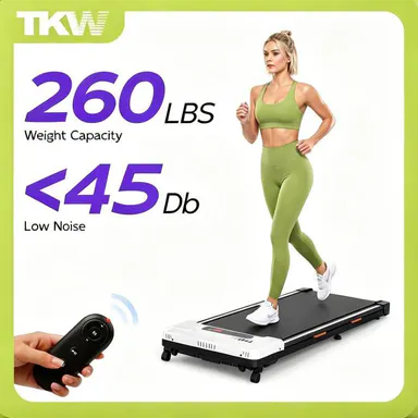 TKW Portable Walking Pad Treadmill - Low-Noise Motor, 260lbs Weight Capacity, LED Display, Easy to Move & Store, Quiet Design for Home & Office, Cardio at Home Workout Exercise Equipment