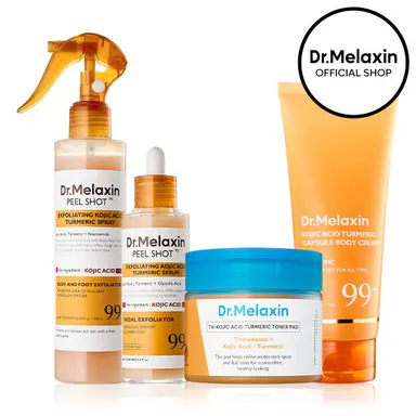 [Dr.Melaxin Official] Kojic Acid Turmeric Amber Face & Body Care Bundle, Dark Spot & Pigmentation Care for Uneven Skin Tone Radiant