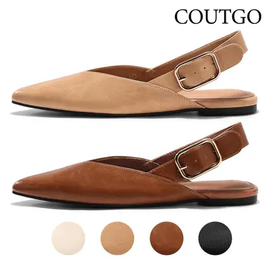 Coutgo Womens Flat Mules Closed Pointed Toe Slingback Slip On Flats Work Office Dress Sandal Shoes