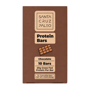 Santa Cruz Paleo Chocolate Protein Bar - 20g Grass-Fed Whey & Collagen Protein, 10 Bars - High Protein Snack Bar Sweetened with Wildflower Honey, No Seed Oils, Artificial Sweeteners, Processed Sugars