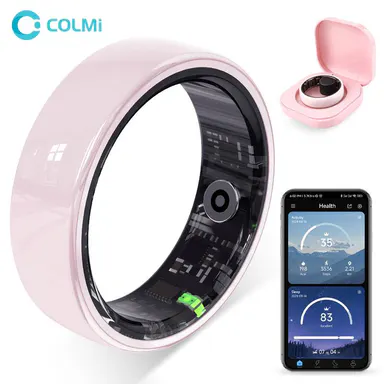 COLMI Ring 2 Ceramic Pink Smart Ring - Unisex Adults Cool Gadgets with IP68 Waterproof, Accurate Sensor Readings, Body Temperature, Heart Rate, SpO2, Sleep Tracker, QRing App - Confirm Finger Size Before Order (Back to School, Adulting Gifts)