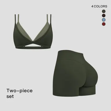 MFVIM Women's 2-Piece Athletic Workout Set - Strappy Faux Sports Bra with Unique Back Design, High-Waisted Solid Slim Above-the-Knee Shorts for Yoga, Gym, Active Lifestyles, All Seasons Wear