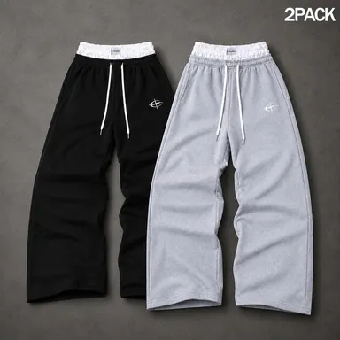 Men’s Cotton Wide-Leg Sweatpants, 1-Pack or 2-Pack Options, Loose Athletic Straight Cut, Double Waistband, Printed Pattern, Drawstring, Side Pockets, No Side Slits, Machine Washable, Comfortable for Daily Wear