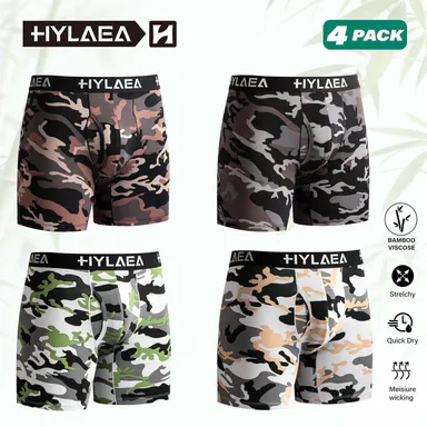 Hylaea Menswear Men's Classic Bamboo Viscose Comfy Boxer Briefs - Moisture Wicking, Breathable, No Ride Up with Fly, 4 Pack,clothes for back to school,first day of school outfits