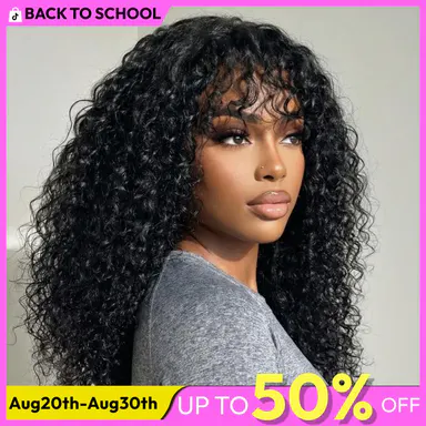 UNice Shaggy Waves Big Hair Wigs with Bangs Glueless 4X2 Lace T Part Human Hair Wigs Pre-Styled Wig with invisi Drawstring summer wig SummerArrvials #SoHoChic #TikTokShopBackToSchool