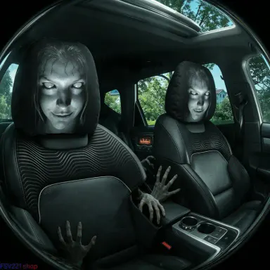 2-Pack Creepy Horror Ghost Face Car Headrest Covers, Slip-On Stretch Fabric Automotive Decoration for Spooky Pranks & Halloween Decorations, Car Decorations, Vehicle Decoration campingessentials