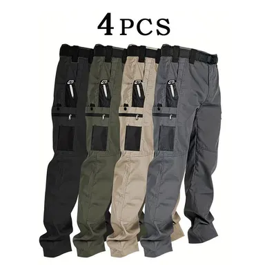 HOMUG Men's 4-Pack Tactical Cargo Pants are crafted from a brand-new 230g/m² fabric, featuring multiple pockets and zipper closures. Available in a variety of colors, these pants are ideal for spring and summer wear.