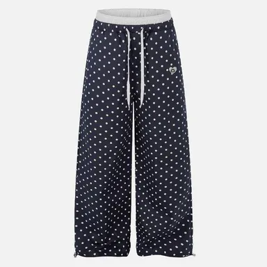 Aelfric Eden Polka Dot Wide Leg Sweatpants High Waist Contrast Elastic Waistband Adjustable Ankle Drawstring Soft Fabric Retro Casual Streetwear Women Bottoms,clothes for back to school,first day of school outfits