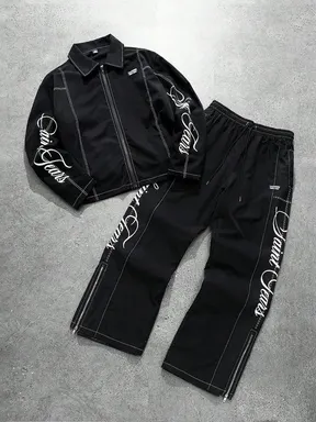Men's Loose Fit Long Sleeve Zip Jacket Two Piece Pants Set, Comfortable Stylish Casual Outfit for Daily Wear Casual Clothing Set