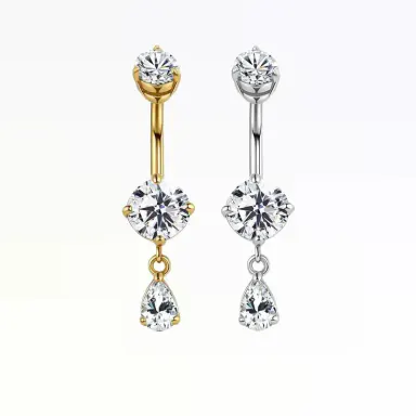 OUFER 14G Shiny CZ Dangle Belly Button Piercing, Non Tarnish Stainless Steel Female Body Jewelry, Cute Accessories for Women