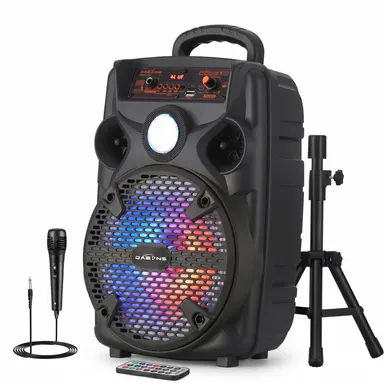 8\" Portable Wireless Bluetooth Speaker Set with Tripod Stand, Rechargeable Stereo Wavesync Speaker, Wired Microphone, Remote & Auxiliary Input,back to school,back to school haul