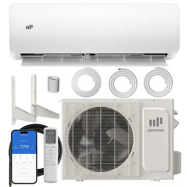 Upstreman Smart Inverter Mini Split AC Unit Complete System - Single/Multi-Zone, 12000-28000 BTU, 20 SEER2, 115V/230V Wall-Mount Full Set with Easy DIY Installation Kit (White/Silver) - Energy Saver, Heating, Dehumidifier, Cooler, 4D Auto-Swing, Smart Inv