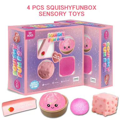 4-Pack Squishies Fidget Toys, Mixed Slow Rising & Fast Rebound Silicone Stress Relief Toys, Assorted Styles, Party Bag Gifts for Father's Day, Birthdays, Summer Wins