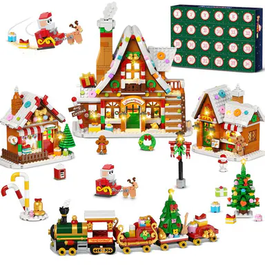 INSOON Advent Calendar 2026 Gingerbread House Mini Building Set with Lights | 24 Days Countdown Christmas Village Building Blocks with Xmas Tree Train, Holiday Gift for Adults Girls Boys Ages 12+