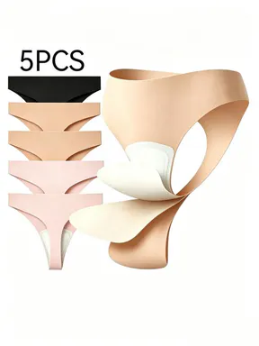 Luna&Lace Women's 5-Piece camel toe covering thong, leak-proof seamless sports thong, ideal for yoga and fitness workouts, discreet design, basic cut, machine washable, comfortable underwear—perfectly invisible thong. Intimates Panties Womenswear Lingerie