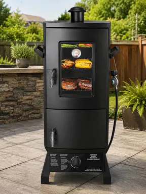 MAISON BACKYARDS Vertical Wood Barbecue Smoker Grill Bbq Pit Set - Sturdy Alloy Steel Construction, Grill Cover, 3 Removable Adjustable Racks, Temperature Control, Large Smoking Chamber (Spring Glow Up Collection) for Outdoor Bbq, Patio Use