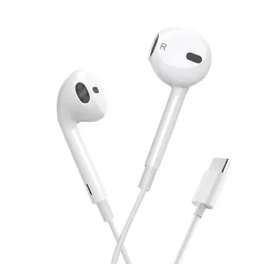 Type-C Wired Semi-In-Ear Earbuds Headset - Crisp HiFi Audio Stereo, Microphone, Volume Control, Lightweight Portable Phone Accessory for Samsung Plus, iPhone 16/15 Pro, Without Charging Wired Headphones
