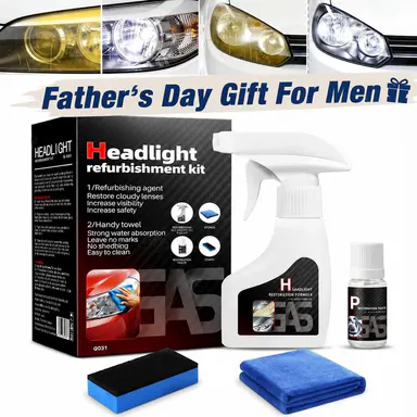 Father's Day Gift For Men Headlight Restore Kit – Remove Yellow & Foggy Lenses in Minutes, Make Your Headlights Look Brand New + UV Protection Ceramic Coating Hydrophobic