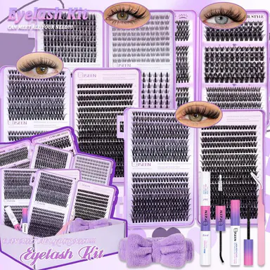1936Pcs Lash Clusters Kit, 8-18mm D-Curl Eyelash Extensions (30D/40D/50D/80D/100D), Natural Volume Individual Cluster Set with Bond & Seal, Lash Remover, Hairband & Tweezers, Fluffy DIY Lash Kit for Women, Beginner Friendly