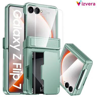 Vizvera for Samsung Galaxy Z Flip 7  / Z Flip 6 Wallet Case – RFID Blocking Card Holder (2-3 Cards) • Full Hinge Protection • Built-in 9H Screen Protector • Military-Grade Drop Protection • Matte Anti-Fingerprint Cover #SummerVibes backtoschool