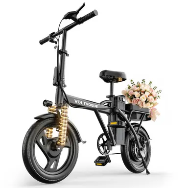 【VOLTVOGUE-Ladped】 Electric Bike | 750W Peak Power | Top Speed 22 MPH | 14\" Pneumatic Tires | 22–40 Mile Range | Dual Seat | Single Brake Lever | Height Adjustable Seat【 VT14】
