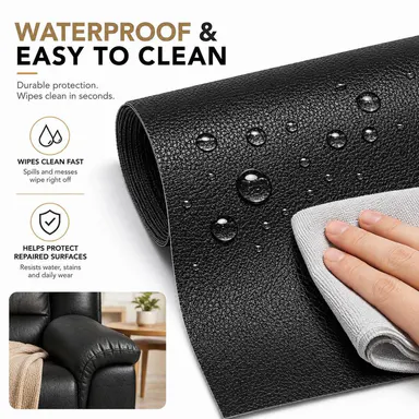 20\" x 54\" Self-Adhesive Leather Repair Patch, Waterproof Vinyl Repair Roll for Couch, Chair, Car Seat, Sofa & DIY Furniture Fixes