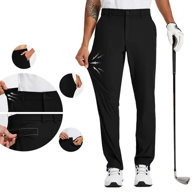 QPNGRP Men's Straight Button Golf Pants - Lightweight, Quick Dry, Anti-Slip, Stretch, Modest, Sporty Chic, Breathable, Polyester, 3D-Cutting, Buckle, 4 Pockets (30\"/32\"/34\"), Engineered Business Class Dress Work Pants for Outdoors All Seasons