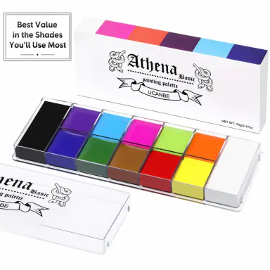 UCANBE Athena Basic 12-Color High-Pigment Neon Cosmetic Paint Palette, Large Black & White Professional Primer-Setting Kit for Halloween, SFX - Blendable, Smooth Oily Face & Body Paint with Full Coverage, Pumpkin-Ready