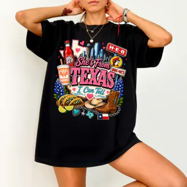 Vintage She's From Texas I Can Tell Big Red Shirt, Retro She's From Texas Western Shirt, Basketball Fan Shirt, Game Day Shirt, Full Colors, Full Sizes S-3XL