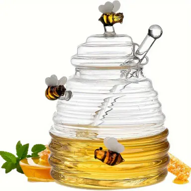 1pc Glass Honey Jar with Stirring Rod High Borosilicate Transparent Storage Container for Honey Jam with Lid Funnel Design Glass Storage Containers Clear Containers