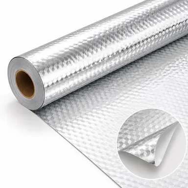 Self-Adhesive Aluminum Foil Kitchen Backsplash Wallpaper, 15.7 x 118 Inch Oil-Proof Waterproof Peel and Stick Countertop Cabinet Drawer Liner, Heat Resistant Easy Clean Silver Contact Paper