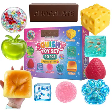10 PCS Squishy Toy Gift Box Set, Assorted Texture Slow-Rising Fidget Toys, Maltose-Feel, Bead Texture & Soft Squeeze Sensory Toys, Party Gift Bundle Squishies Slow Rising Squishy Sensory Play