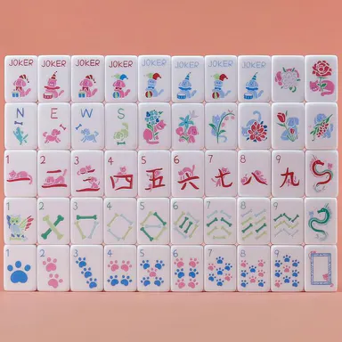 Morihaza Dogs and Cats Themed Mahjong Tile Set - 160 Acrylic Engraved Tiles & American Mahjong Travel Set | Unique for Pet Lovers and Mahjong Enthusiasts | Novelty Animal Themed Game for Family