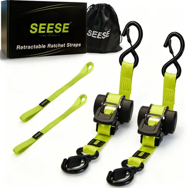 SEESE Sturdy Retractable Ratchet Straps  1"x 11 ft-1550 LB Break Strength Cargo Straps for Moving Appliances, Lawn Equipment, Motorcycle Green ,Halloween gifts