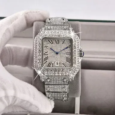 Iced Out Men's Watch, Square CZ and Moiss Design, Waterproof Statement Piece for Business and Party