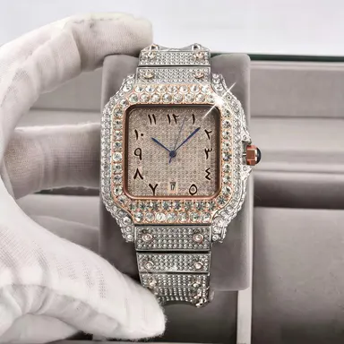 Men's Full Diamond Square Watch - Elegant Luxe Diamond Accent Timepiece, Ideal for Business Events & Parties, Diamond Accent Watches。 Business Fashion Watch Diamond Style Watch